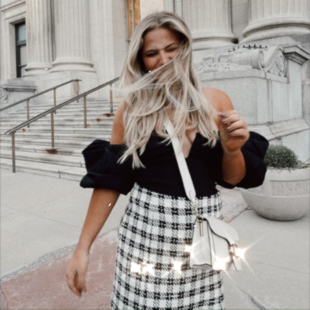 Miss Selfridge mono plaid mini skirt size 8